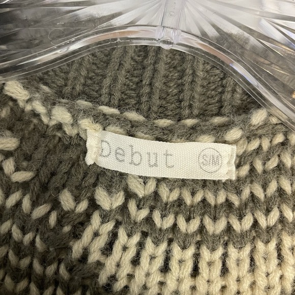 Debut Sweater Womens Small/Medium Cardigan Boho Goblincore Indie Green Cream S/M - Picture 4 of 7